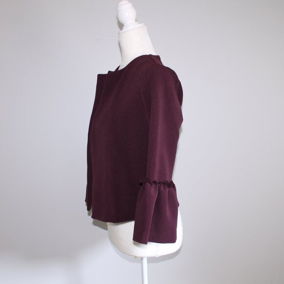 NWT Elle Burgundy Textured Bell Sleeve Blazer Jacket Sz XS - Picture 8 of 8